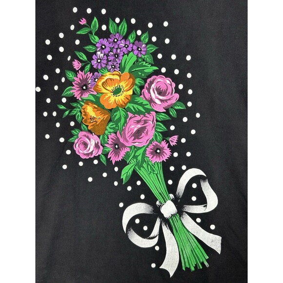 Vintage Jacques Moret Graphic T-Shirt Flowers Print One Size Black Single Stitch - Picture 2 of 8